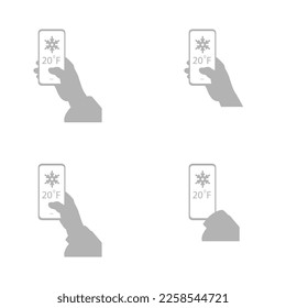 icono de mano y teléfono, concepto de baja temperatura, ilustración vectorial