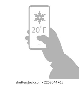 icono de mano y teléfono, concepto de baja temperatura, ilustración vectorial