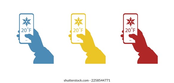 icono de mano y teléfono, concepto de baja temperatura, ilustración vectorial