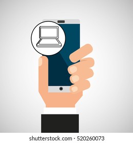 hand phone laptop app media vector illustration eps 10