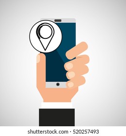 hand phone pin map app media vector illustration eps 10