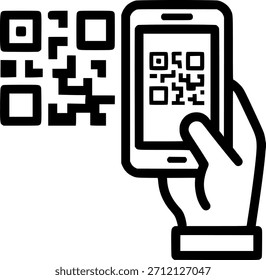 mão com um telefone escanear um sinal de código qr, símbolo, vetor, arte