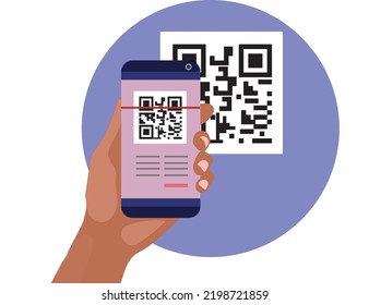 Hand with phone scanning qr code. Flat Style Icon. Vector illustration.