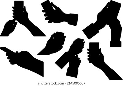 hand with phone set silhouette, isolated on white background vector