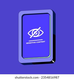 Hand phone showing sensitive content alert in unique art style vector
