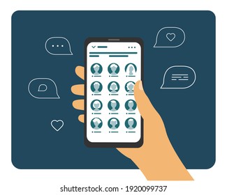 Hand with phone Social network chatting with friends. Club house audio chat