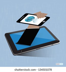 Hand phone tablet pc and globe,connection concept vector