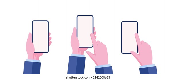 hand with phone template, mockup, application, software, chat, message, flat illustration vector template