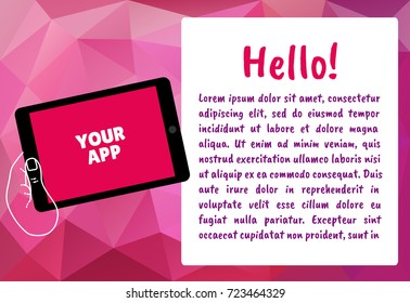 Hand with phone vector illustration in flat style. Hand holding a phone concept. Smartphone in hand isolated on background. The bubble with the text.