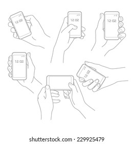 Hand with phone vector set