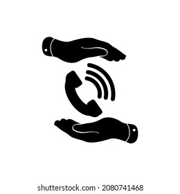 Hand with phone web flat icon. Hand with phone isolated on background. Hand with phone close up 