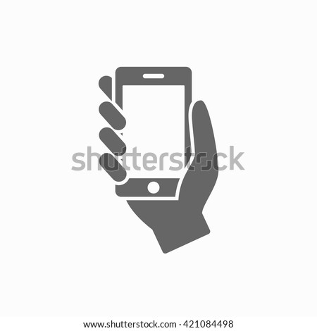 Hand with phone web flat icon. Hand with phone isolated on background. Hand with phone closeup