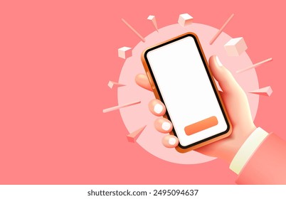 Handtelefon weißer Bildschirm, Symbole 3D Spielzeug, Produkt Werbung Telefon. Vektorillustration