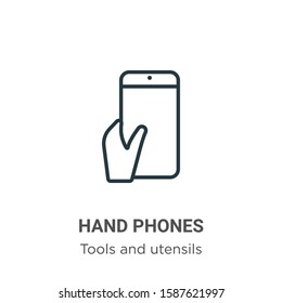Hand phones outline vector icon. Thin line black hand phones icon, flat vector simple element illustration from editable tools and utensils concept isolated on white background