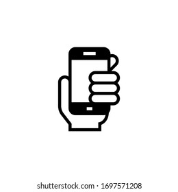 Hand phones vector icon in black solid flat design icon isolated on white background