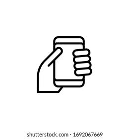 Hand phones vector icon in linear, outline icon isolated on white background