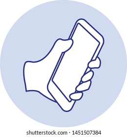 The hand with the phone.Smartphone screen.Vector image.