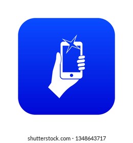 Hand photographed on mobile phone icon digital blue for any design isolated on white vector illustration
