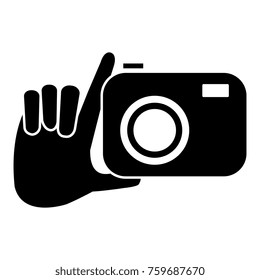 hand with photographic camera isolated icon