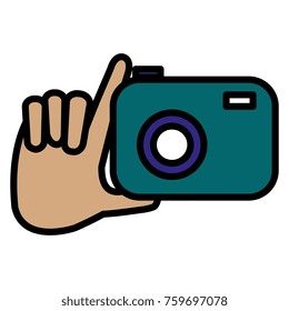 hand with photographic camera isolated icon