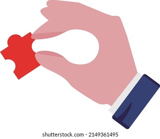 Hand pick up jigsaw puzzle piece. Vector illustration