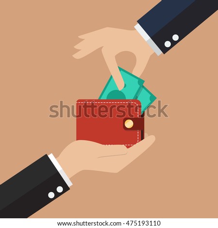 Hand pick a money from other wallet. other people's money concept