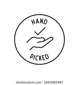 Icono seleccionado a mano con la mano y el símbolo de verificación en la Ilustración vectorial de etiqueta de contorno redondo