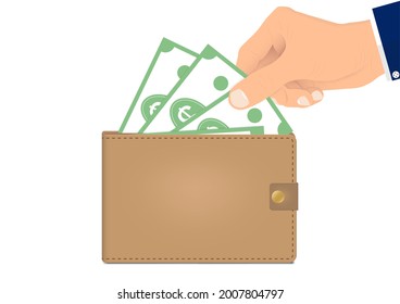Hand Picking Up Bank Notes From Wallet Vector Illustration