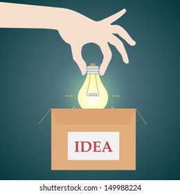 hand picking the bulb out of the box, business concept vector eps 10 illustration