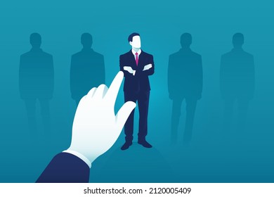 Hand picking businessman concept. Choosing the best candidate for job background.