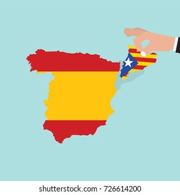 Hand Picking Catalunya, Catalonia Flag Out From Spain. Freedom For Catalunya.
