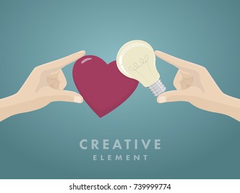 Hand picking Heart and Light Bulb with copy space for message.Vector illustration element abstract creative concepts.