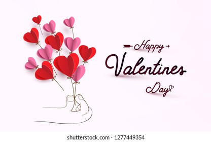 Hand picking Hearts shape balloons. Happy valentines day