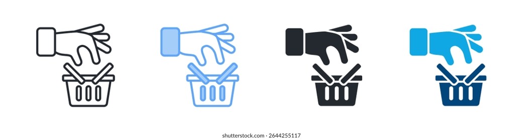 Hand Picking Icon Set Multiple Style. Design In Outline, Blue, Glyph, Dual Tone