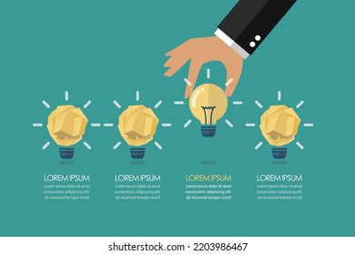 Geben Sie die perfekte Idee unter den zerbrochenen Papierideen Infografik. Geschäftskonzept. Vektorgrafik