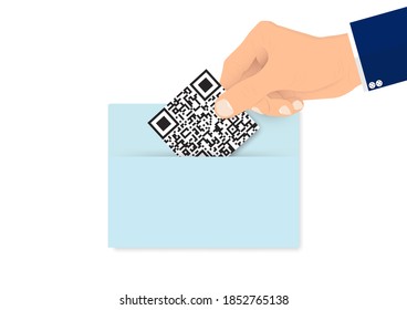 Código qr de recolección manual de bolsillo azul, ilustración de vector de concepto de negocio