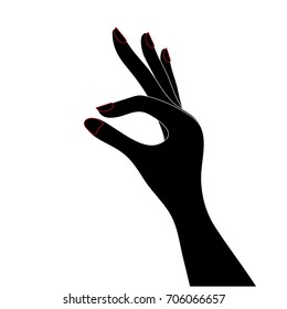 Hand picking up something in black. Woman hand silhouette isolated on white background. EPS10 vector illustration for template, banner, poster, postcard, infographics, web, app. 