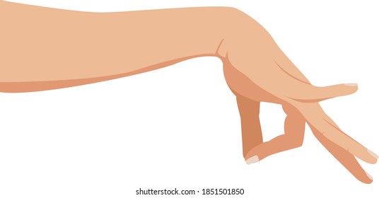 Hand picking something. Okay gesture. Hand isolated on a white background. Gesture pinching, hold, two fingers close. Vector illustration, flat cartoon design, eps 10.