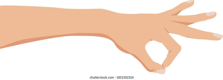 Hand picking something. Okay gesture. Hand isolated on a white background. Gesture pinching, hold, two fingers close. Vector illustration, flat cartoon design, eps 10.