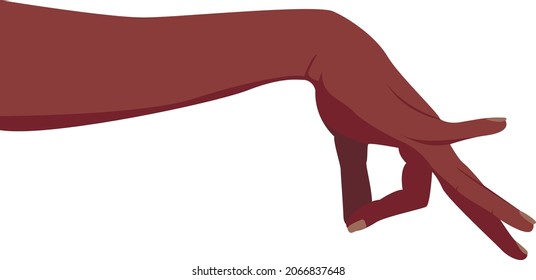 Hand picking something. Okay gesture. Afro American dark skin color. Hand isolated on a white background. Gesture pinching, hold, two fingers close. Vector illustration, flat cartoon design, eps 10.