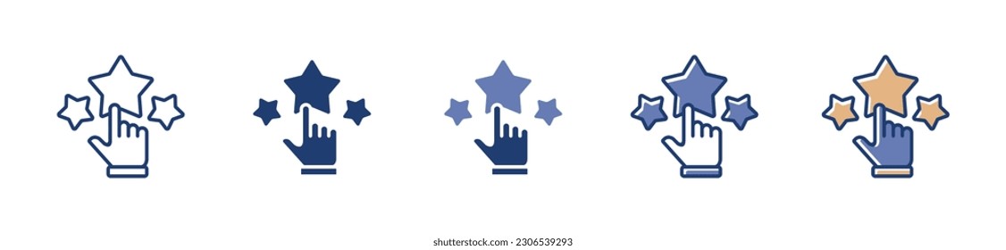 Hand picking stars for feedback rating icon line vector, rank quality service evaluation signs for an app or web template