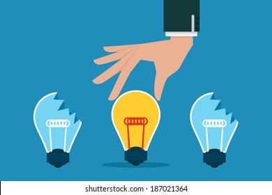 Hand picks idea bulb, vector 