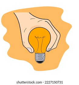 Hand picks light bulb, vector icon