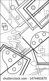 Hand, picture frames, paints and palettes. Hand drawing coloring for children and adults. beautiful drawings with patterns and beautiful details.