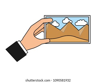 hand with picture landscape work art icon