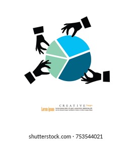 hand with pie chart graphic.vector  illustration.