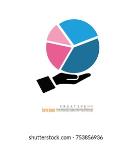 hand with pie chart graphic.vector  illustration.