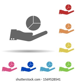 Hand, pie, statistics in multi color style icon. Simple glyph, flat vector of business icons for ui and ux, website or mobile application