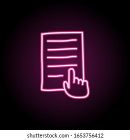 Hand and a piece of paper sketch neon icon. Simple thin line, outline vector of education icons for ui and ux, website or mobile application