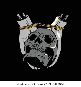 hand pieces that wear golden handcuffs and hold skulls
